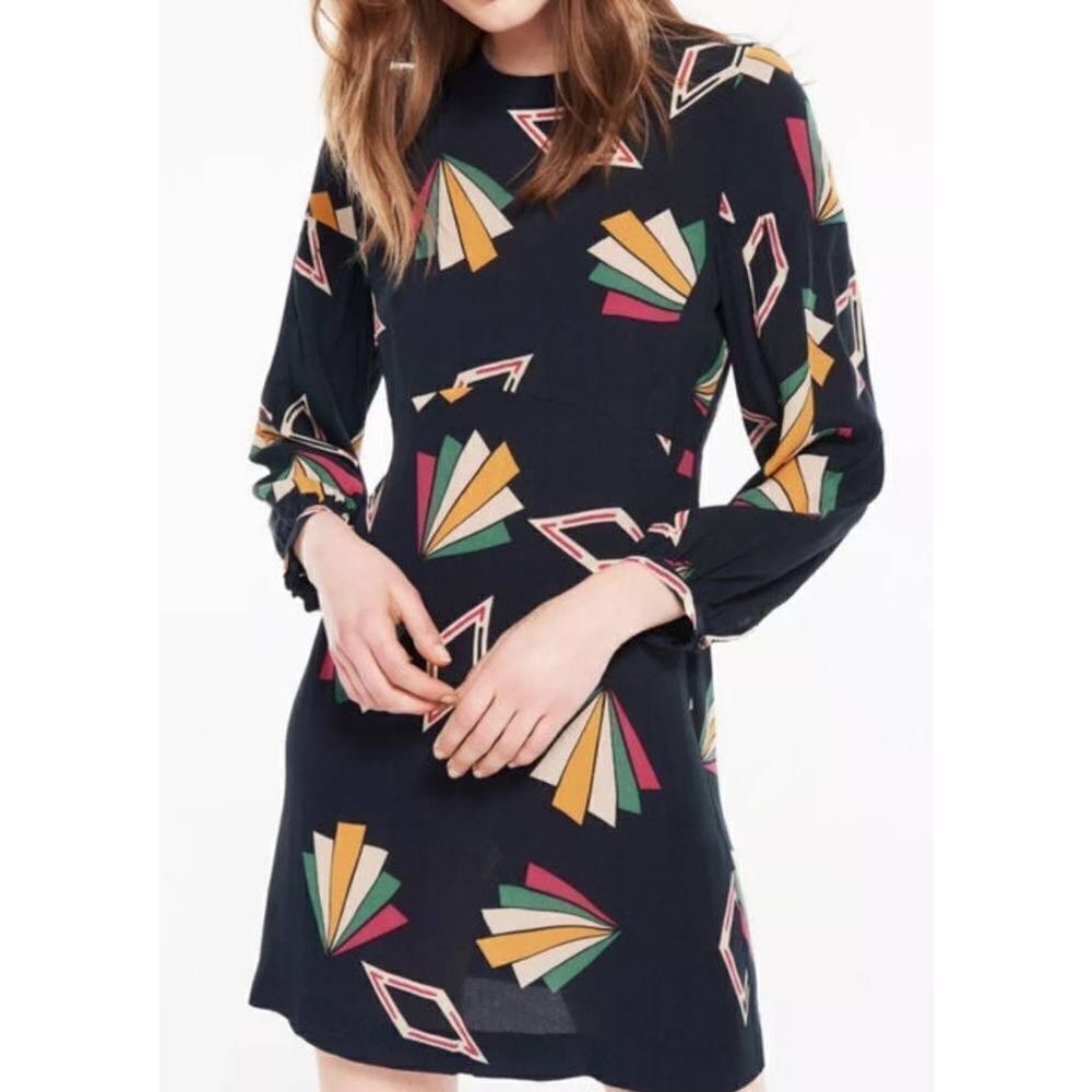 ba&sh Violette Mini Dress Long Sleeve Black Womens Size 2 Viscose Geometric